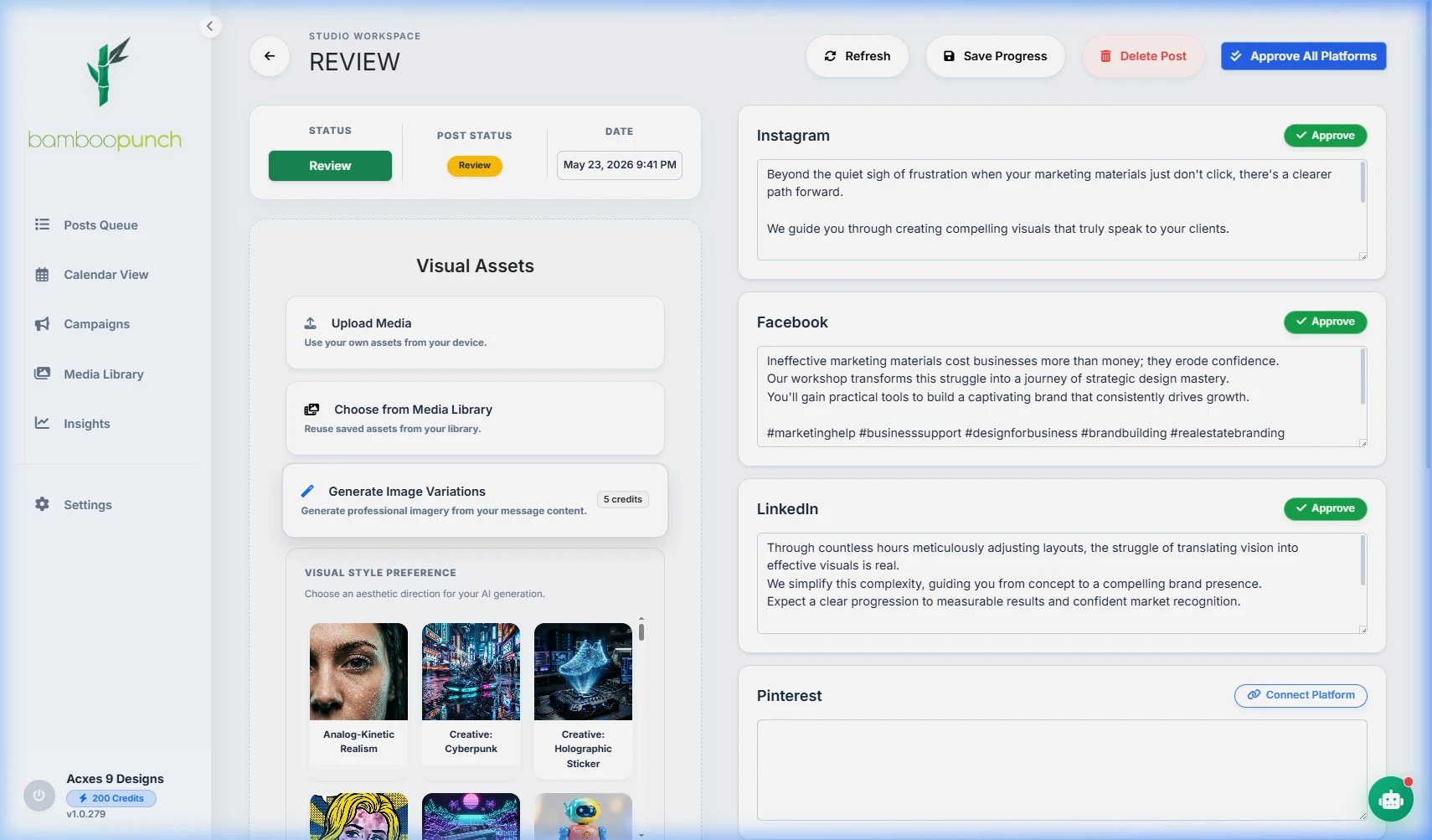 Professional visuals UI